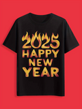 Men's T-Shirt Happy New Year With Fiery Gold Flaming Lettering 2025