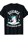 Men's T-Shirt Science Like Magic With Beakers And Open Book Unicorn