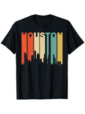 Men's T-Shirt Retro Vertical Color Bars With City Skyline Houston