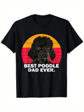 Men's T-Shirt Best Poodle Dad Ever Retro Sunset With Fluffy Black Dog Portrait