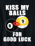 Men's T-Shirt Kiss My Balls For Good Luck With Lip Print Yellow And Black Billiard Balls