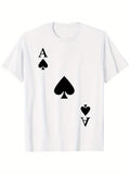 Men's T-Shirt Playing Card Motif With Bold Black Ace Spade Symbol Artwork