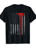 Men's T-Shirt Grunge American Flag With Red Firefighter Axe Graphic Shirt