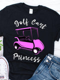 Women's T-Shirt Golf Cart Princess With Pink Outline And Playful Modern Golf Cart