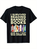 Men's T-Shirt I Survived Reading Banned Books Colorful Stacked Covers Among Tall Books