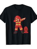 Men's T-Shirt Cartoon Style Firefighter Dabbing With A Red Hydrant Nearby Firefighter