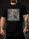 Men's T-Shirt Get Rich Raccoon Surrounded By Piles Of Cash And Floating Dollar Bills Raccoon