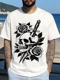 Men's T-Shirt Vintage Roses And Dagger Among Elegant Skull Tattoo Artwork