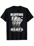 Men's T-Shirt Bluffing Poker Cards With Red Accents And Classic Black T Shirt