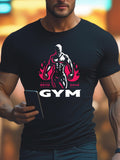 Men's T-Shirt Unleashed Power Muscular Silhouette Surrounded By Fiery Red Flames Gym