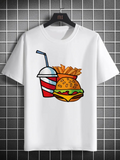 Men's T-Shirt Colorful Crinkle Fries With Cheeseburger And Striped Soda Cup