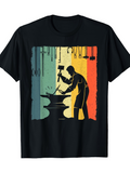 Men's T-Shirt Vintage Color Bars With Silhouette Hammering At The Anvil Blacksmith