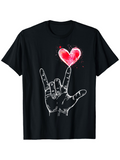 Men's T-Shirt Sketch Hand Sign With Vibrant Red Watercolor Heart Illustration