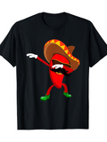 Men's T-Shirt Cartoon Chili Pepper With Sombrero Mustache Sunglasses Green Shoes