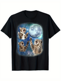 Men's T-Shirt Playful Starry Night With Three Howling Cats And Full Moon