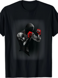 Men's T-Shirt Dynamic Shadowed Fighter With Red Gloves In Stealthy Dramatic Shadow Boxer