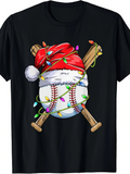 Men's T-Shirt Christmas Lights With Santa Hat On Festive Baseball And Wooden Bats