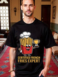 Men's T-Shirt Certified French Fries Expert Cartoon Chef With Trophy And Happy Fries Box