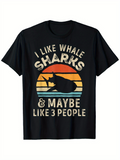 Men's T-Shirt I Like Whale Sharks Vintage Sunset With Ocean Stripes Silhouette Whale Shark