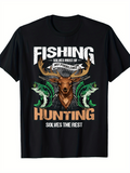 Men's T-Shirt Fishing And Hunting Solves Most Problems With Majestic Deer Surrounded By Leaping Fish