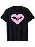 Men's T-Shirt Pink Heart With Flying Nocturnal Creature Bat