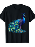 Men's T-Shirt Luminous Feathers Fanned Out With Graceful Blue Peacock