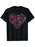 Men's T-Shirt Pink Music Symbols Arranged In A Heart Shape Surrounded By Black Fabric T Shirt