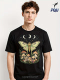 Men's T-Shirt Celestial Night Sky With Luna Moth Among Enchanted Forest Mushrooms