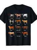 Men's T-Shirt Various Farm Breeds Labeled Illustration With Cows Grazing On Pasture Field