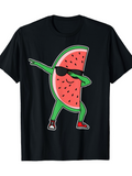 Men's T-Shirt Cool Watermelon Slice Dancing With Sunglasses On Black Shirt