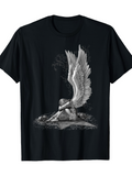 Men's T-Shirt Solitary Figure With Outstretched Angel Wings In Moonlit Shadows