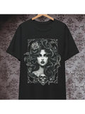 Men's T-Shirt Intricate Rose Vines With Skulls Surrounding Portrait Woman