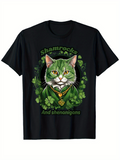 Men's T-Shirt Shamrocks And Shenanigans Playful Green Cat Among Clover Leaves