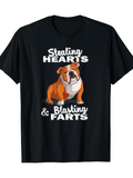 Men's T-Shirt Stealing Hearts And Blasting Farts With Cartoon Bulldog Illustration