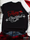 Men's T-Shirt Merry Christmas With Red Hat And Sparkling Snowflakes Christmas