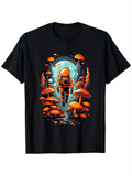 Men's T-Shirt Luminous Orange Mushrooms Among Deep Forest Astronaut