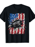 Men's T-Shirt Shattered Patriotic American Flag With Flying Hockey Puck Collision