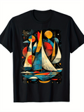 Men's T-Shirt Colorful Geometric Shapes And Reflected Light Around Sailing Boat