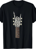 Men's T-Shirt Skeleton Hand Gesturing Rock With Guitar Fretboard Under Evening Lights