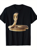 Men's T-Shirt Coiled Striking Golden Cobra On Deep Black Cotton T Shirt