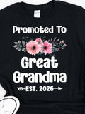 Women's T-Shirt Promoted To Great Grandma With Pink Blossoms And Lush Greenery Flower