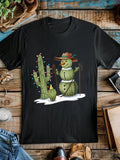 Men's T-Shirt Snowman With Cowboy Hat And Christmas Lights Near Cactus