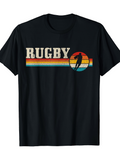 Men's T-Shirt Retro Striped Colorful Sunset With Rugby Player Silhouette Rugby