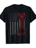 Men's T-Shirt Vertical Red Engine Piston With Faded American Flag Motif
