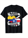 Men's T-Shirt Colombian Puerto Rican Hearts With Bold White Stars Ribbon
