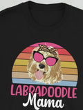 Women's T-Shirt Labradoodle Mama Retro Sunset With Cool Sunglasses Wearing Dog