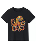 Men's T-Shirt Colorful Circular Motifs Among Radiant Patterns Vibrant Octopus