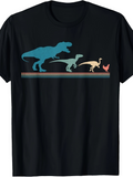 Men's T-Shirt Colorful Retro Silhouettes With Striped Lines Featuring Three Dinosaurs And A Chicken