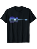 Men's T-Shirt Blue Soundwave Reflection With Still Water Guitar