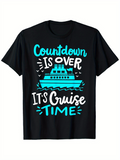 Men's T-Shirt Countdown Is Over Bright Blue Lettering With Large Sea Cruise Ship